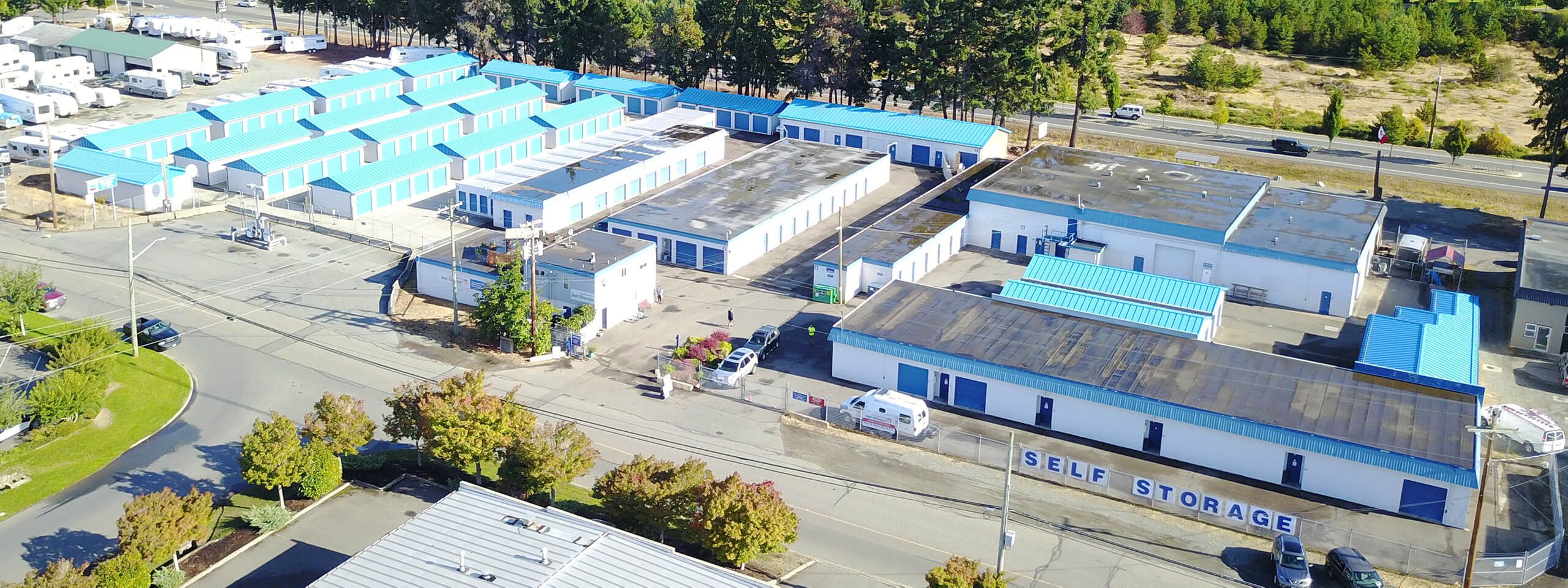 Overhead view of PQ Self Storage Units in Parksville, BC