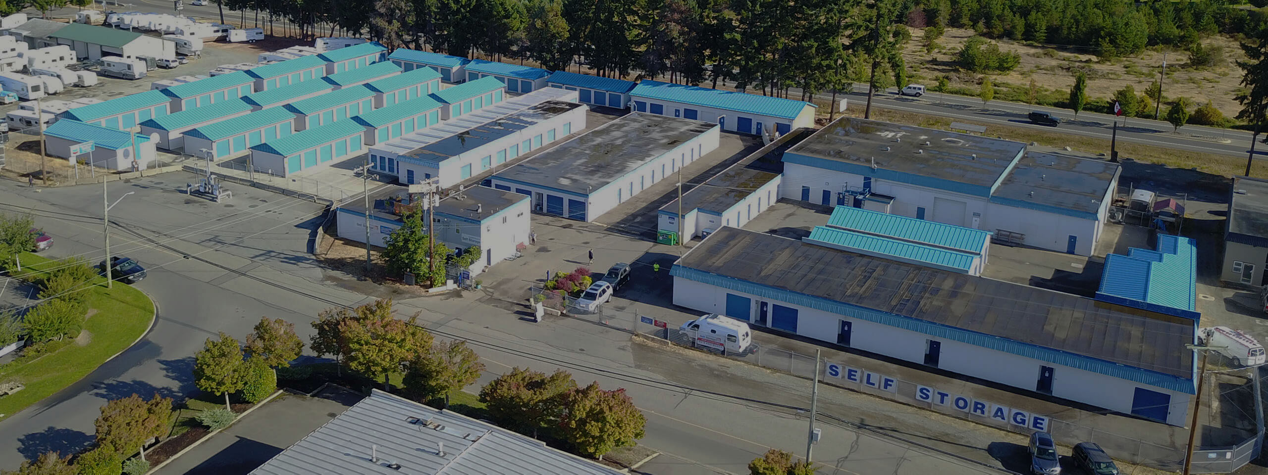 Overhead view of PQ Self Storage Units in Parksville, BC